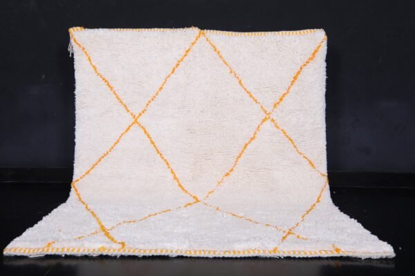Handmade moroccan rug - beni ourain wool rug - white and orange rug