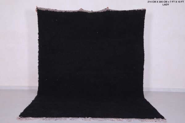 Solid black moroccan rug - wool berber rug - black beni ourain rug